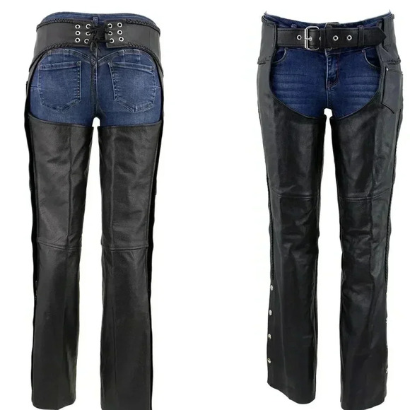 Braided Leather Motorcycle Chaps Women's Size 4 - Picture 1 of 11